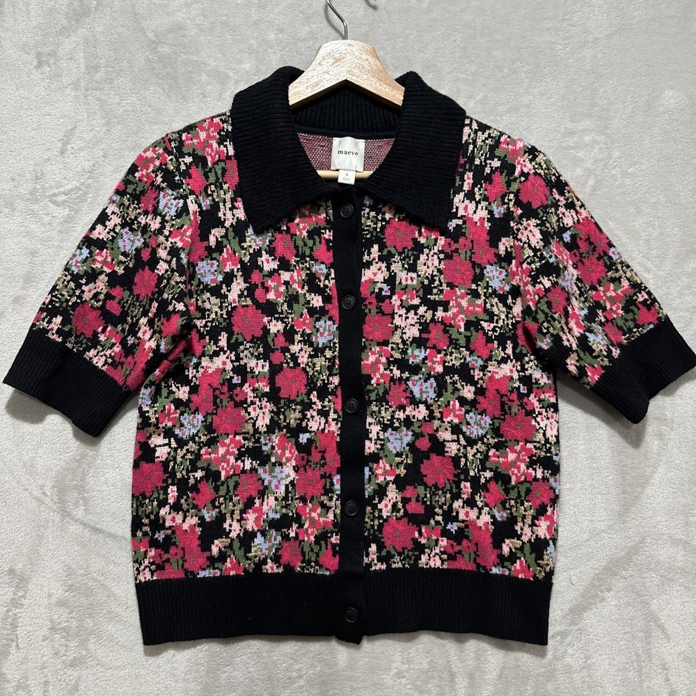 MAEVE Anthropologie Kinsley Cardigan Sweater Women's Sz S Collared Cropped Soft